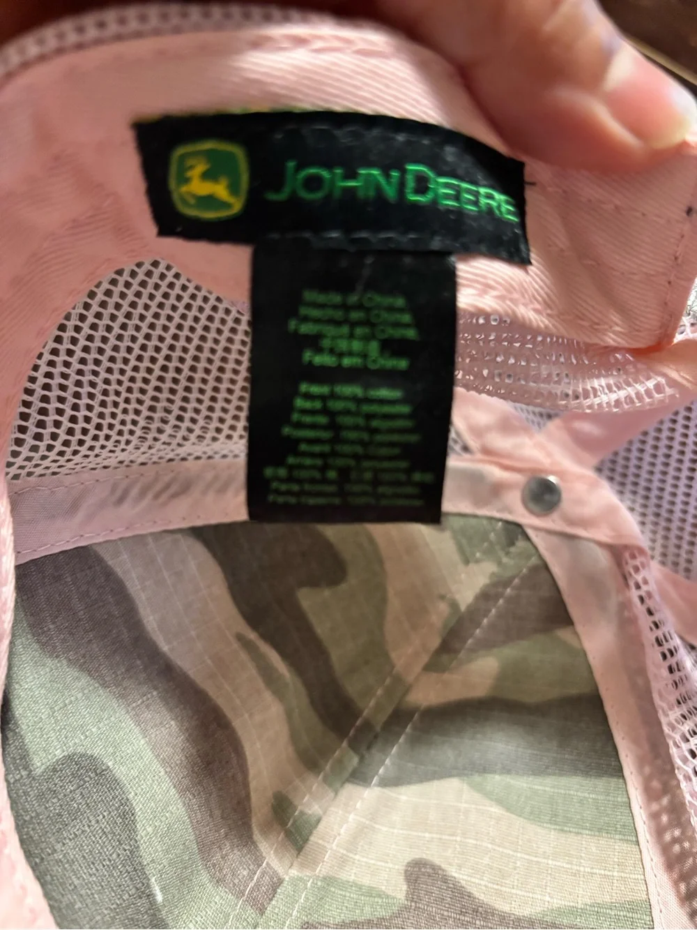John Deere Camo Hat with Pink Mesh Panels